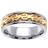 Wave Pattern 14K Two Tone Wedding Band