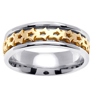 Star Pattern 14K Two Tone Wedding Band