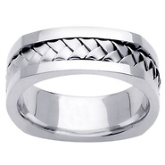 Cornered Edge Braid 14K White Gold Wedding Ring