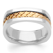 Cornered Edge Braid 14K Two Tone Gold Wedding Ring