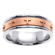 14K Rose and White Gold Cross Wedding Ring