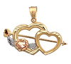14k Tri Color Double Heart Charm