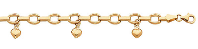 gold bracelet with heart charms