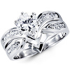 14k White Gold Round CZ Wedding Ring Set