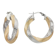 Greek Key Swirl 14K Two Tone Gold Hoop Earrings