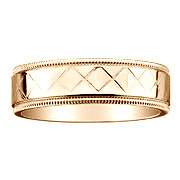 Diamond Pattern and Milgrain 7mm 14K Yellow Gold Wedding Band
