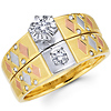 14K Tri Color Round Diamond Wedding Set
