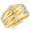 Striped 14K Two Tone Gold Engagement & Wedding Ring Set
