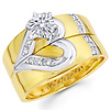 Curve Design 14K Two Tone Wedding Band & Engagement Ring Set