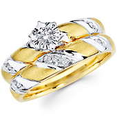 14K Two Tone Striped Diamond Wedding Set