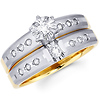 14K Bezel & Prong Set Diamond Two Tone Bridal Set