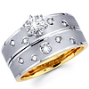 14K Two Tone Textured Round Diamond Matching Wedding Set