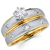 Bezel Set Round Diamond 14K Two Tone Gold Matching Bridal Set