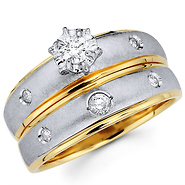 Bezel Set Round Diamond 14K Two Tone Gold Matching Bridal Set