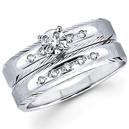Textured Edge 14K White Gold Diamond Wedding Ring Set