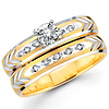 Textured Leaf Pattern 14K Two Tone Diamond Engagement Ring Set