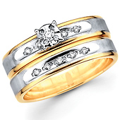 Two Tone Round Diamond 14K Engagement & Wedding Ring Set