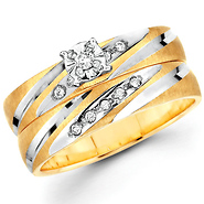 Striped & Textured 14K Two Tone Gold Diamond Wedding Ring Set