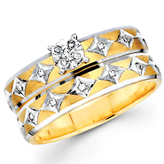 14K Diamond Shape Round Diamond Wedding Ring Set
