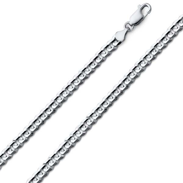 4mm 14K White Gold Men's Solid Concave Curb Cuban Link Chain Necklace 16-30in