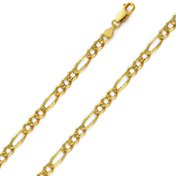 4mm 14K Yellow Gold Solid Pave Figaro Link Chain Necklace 18-24in