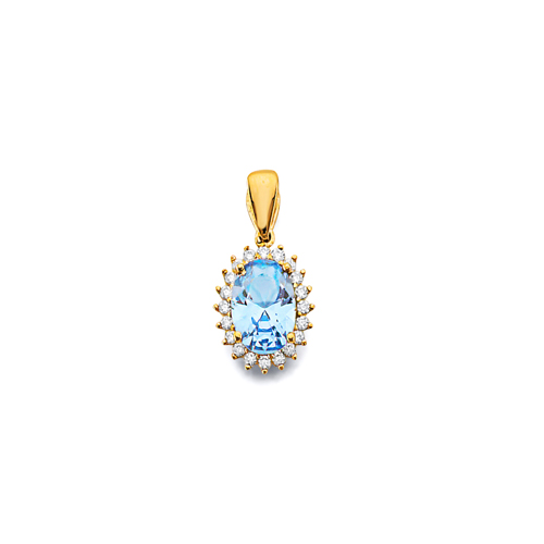Mini Halo Birthstone Oval Solitaire CZ Pendant in 14K Yellow Gold