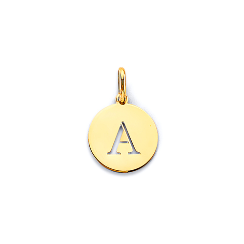 Mini Circle Medal Cutout Initial Pedant in 14K Yellow Gold