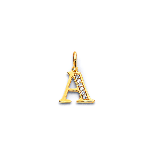 Mini Semi-Lined CZ Initial Pendant in 14K Yellow Gold