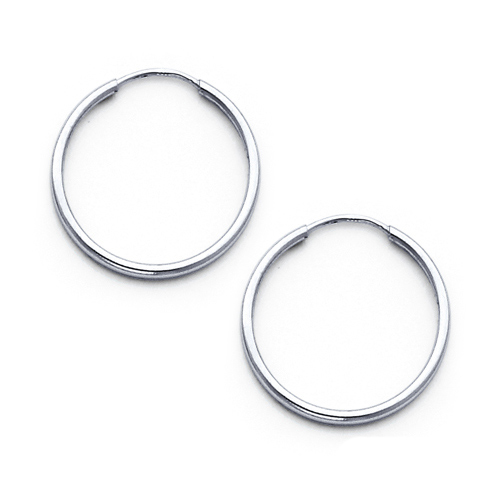 Polished Endless Small Hoop Earrings - 14K White Gold 1.5mm x 0.67 inch