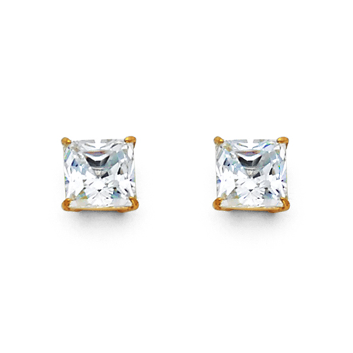 14K Yellow Gold 1.50CTW Princess Cut Cubic Zirconia Stud Earrings