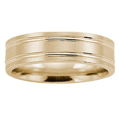 6mm Flat Striped Comfort Fit 14K Yellow Gold Benchmark Ring