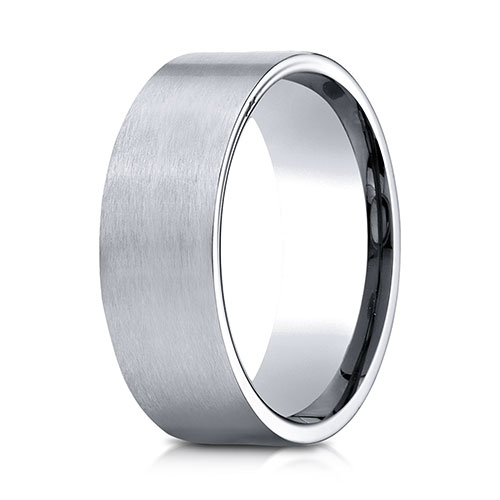 8mm Satin Finish Flat Wedding Band by Benchmark Rings in 14K White Gold