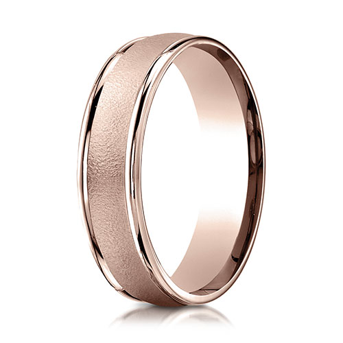 6mm Textured Center Polished Rimmed Wedding Band by Benchmark Rings in 14K Rose Gold