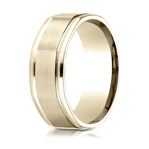 8mm 14K Yellow Gold Octagonal Satin Finish Benchmark Wedding Band