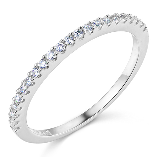 1.5mm Half Eternity Round-Cut Cubic Zirconia Wedding Band in 14K White Gold