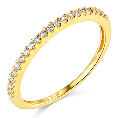 1.5mm 20 Half Eternity Round-Cut CZ Wedding Band in 14K Yellow Gold