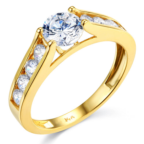 Floating Round-Cut & Side Channel CZ Engagement Ring in 14K Yellow Gold