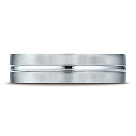 6mm Flat Striped Comfort-Fit Benchmark Wedding Ring in Solid 14K White Gold