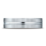 6mm Flat Striped Comfort-Fit Benchmark Wedding Ring in Solid 14K White Gold