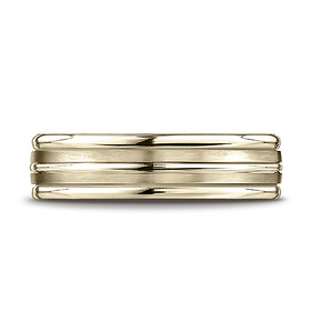 6mm Flat Striped Comfort-Fit 14K Yellow Gold Wedding Band by Benchmark Rings