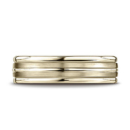 6mm Flat Striped Comfort-Fit 14K Yellow Gold Wedding Band by Benchmark Rings