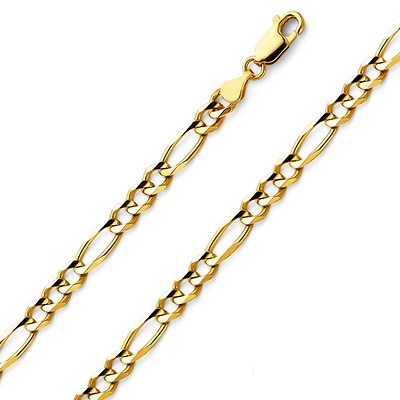 4mm 14K Yellow Gold Solid Figaro Link Chain Necklace 18-24in