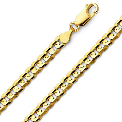 7mm 14K Yellow Gold Solid Men's Concave Curb Cuban Link Chain Necklace 20-30in