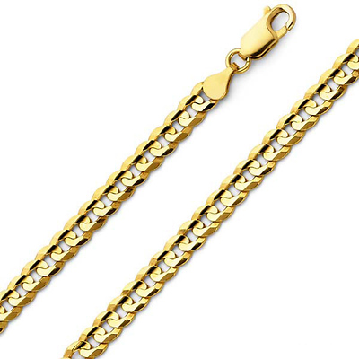 6mm 14K Yellow Gold Solid Men's Concave Curb Cuban Link Chain Necklace 18-30in