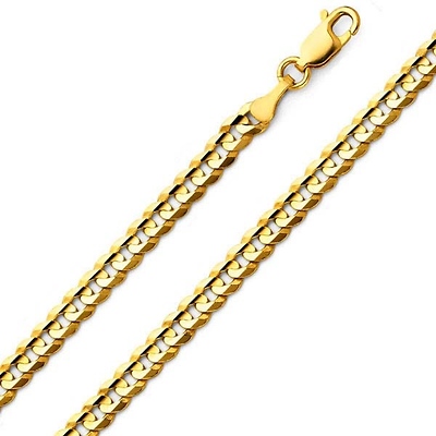 4.8mm 18K Yellow Gold Solid Concave Curb Cuban Link Chain Necklace 18-30in