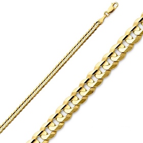 3mm 14K Yellow Gold Solid Concave Curb Cuban Link Chain Necklace 16-24in
