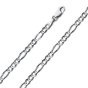 4mm 18K White Gold Solid Figaro Link Chain Necklace 16-30in