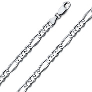 6mm 18K White Gold Solid Men's Figaro Link Chain Necklace 20-30in