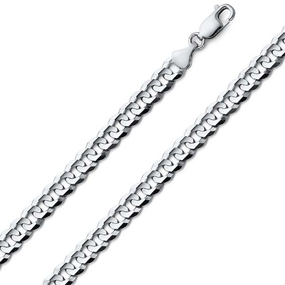 6mm 14K White Gold Solid Men's Concave Curb Cuban Link Chain Necklace 18-30in