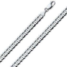 6mm 18K White Gold Solid Men's Concave Curb Cuban Link Chain Necklace 16-30in